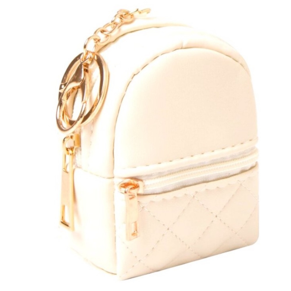 Mini backpack keychain charms, blue, pink, black, cream colors. - Picture 6 of 9